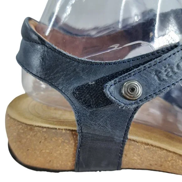 Taos Universal Blue Leather Comfort Wedge Sandals Size 38 US 7-7.5 Adjustable - Picture 12 of 13